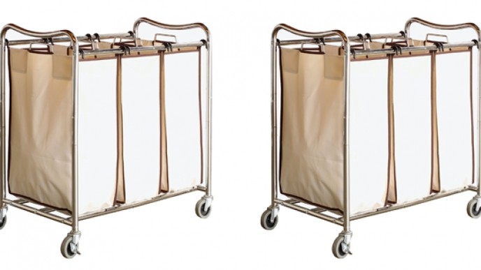 Heavy-Duty 3-Bag Laundry Sorter Cart $4 @ Amazon