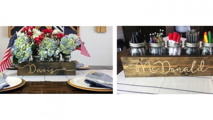 Engraved Mason Jar Centerpiece $23 @ Jane