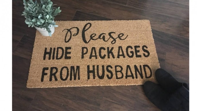 Please Hide Packages From Husband Doormat $35 @ Etsy