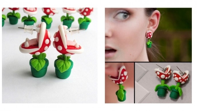 Super Mario Bros Piranha Plant Earrings $9.90 @ Etsy