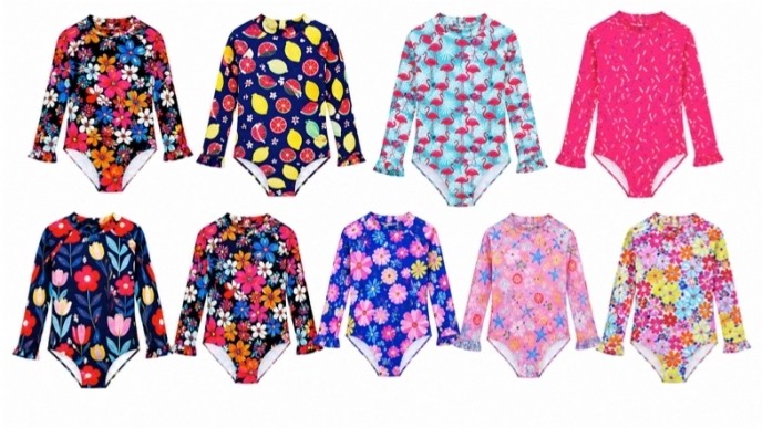 These Adorable Long Sleeve Toddler Swimsuits Have UPF 50+ Sun Protection & the Prints Are TOO Cute
