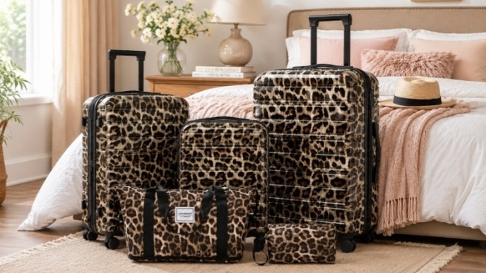 LARVENDER Leopard Luggage Set Deal: 5-Piece Expandable Travel Set at a Great Price