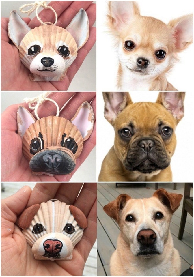 Custom Seashell Dog Portrait Ornaments $35 @ Etsy