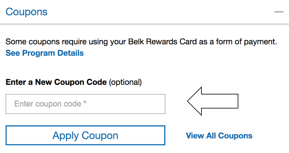 Belk coupon code without belk card